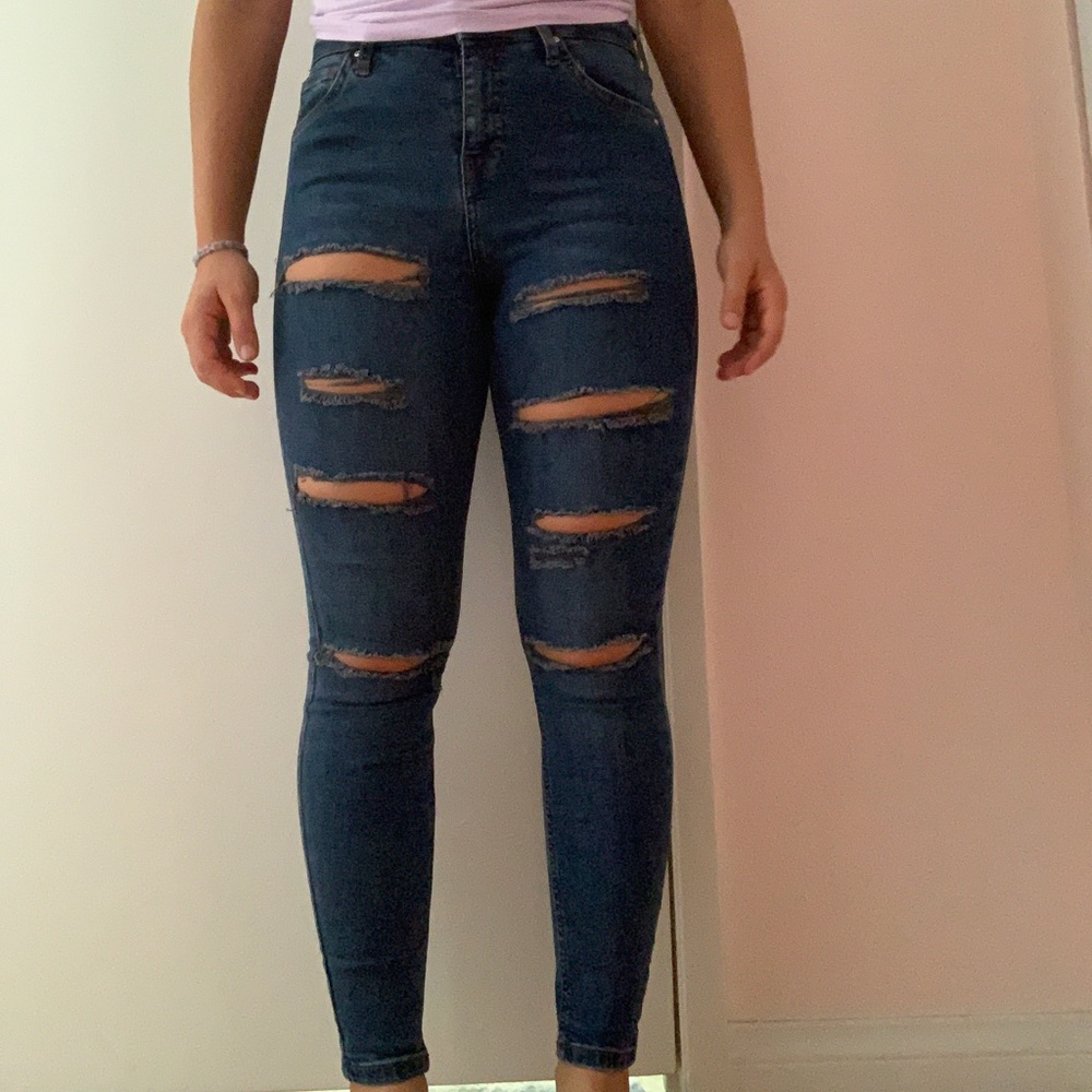 top shop dark wash high waisted jeans - Picture 3 of 4
